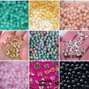 shimmering beautiful 5 color round beads combo total piece - [120] each color per piece [24] also you will get elastic wire 5 charms and 10 hooks with some locker combo pack for girls and women for making bracelets and many more.